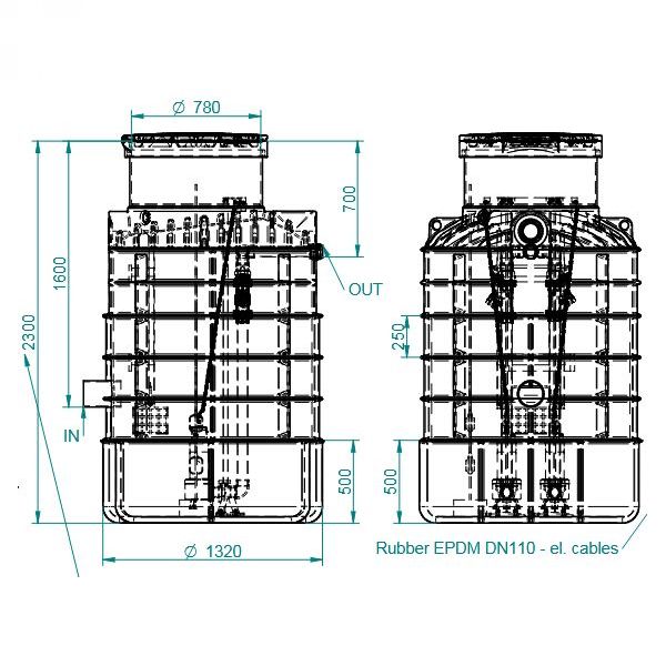 Prepumpna stanica Ø1300x2300 - 2xDAB FEKA VS 1200 s vodilicama